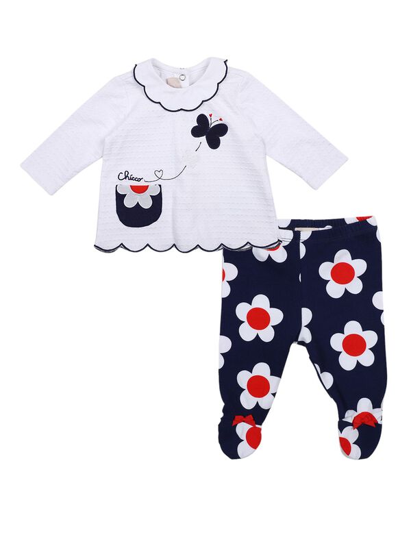 Girls White & Blue Printed Smock with Legging image number 0